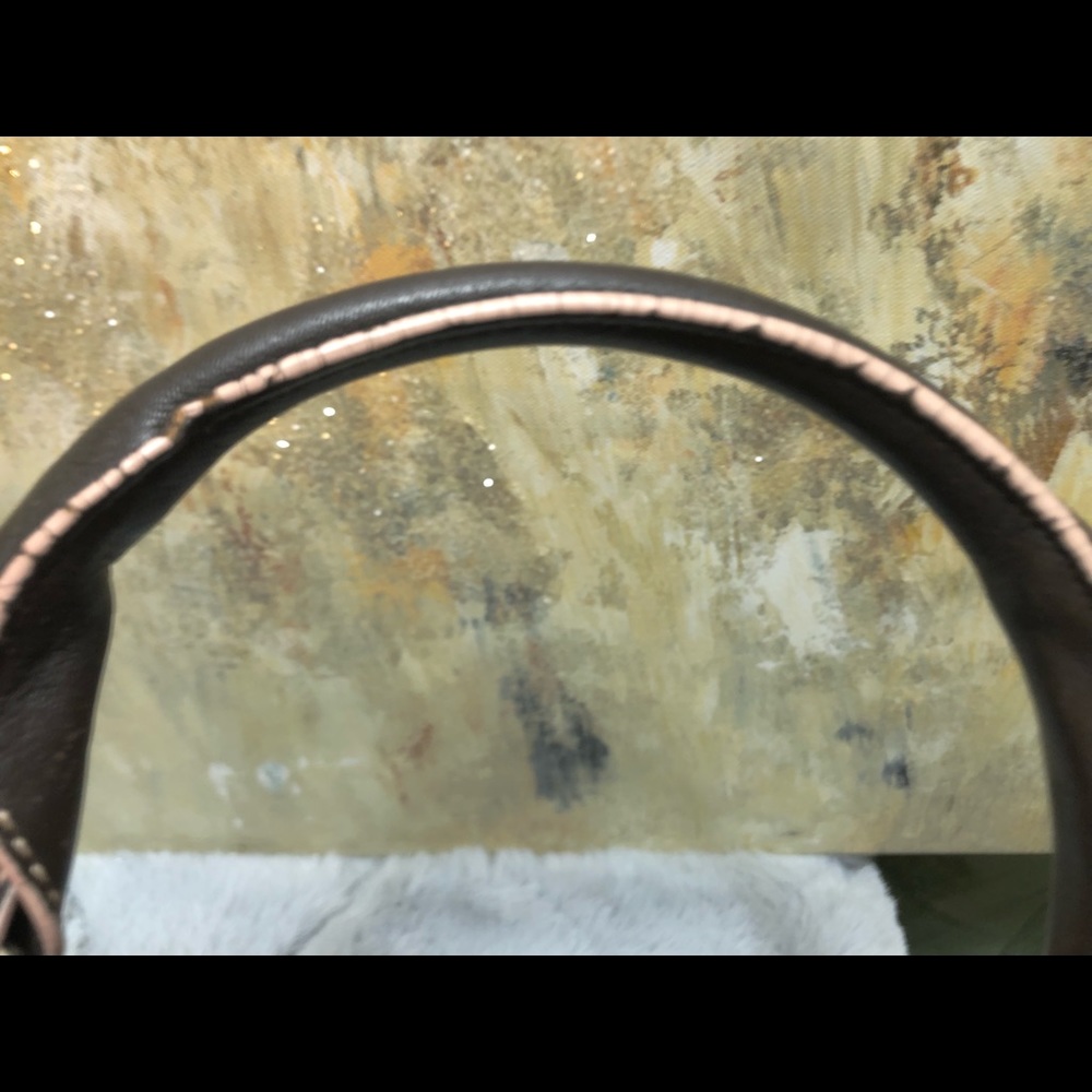 🌟RARE🌟COLE HAAN Vintage leather handbag, brown with pale pink striping - Picture 6 of 15